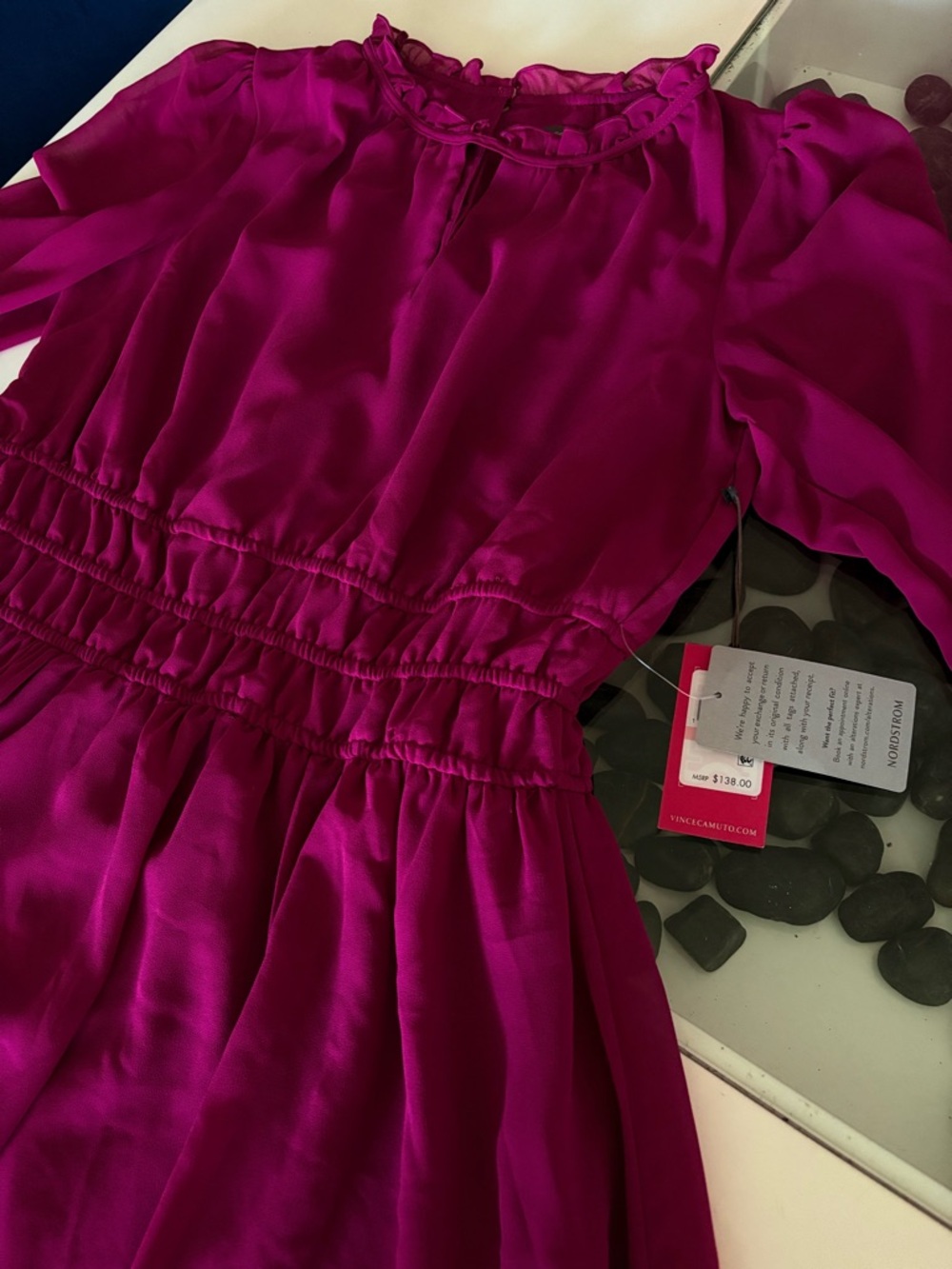 NWT- Vince Camuto Long-Sleeve Smocked Waist Dress - Picture 4 of 10
